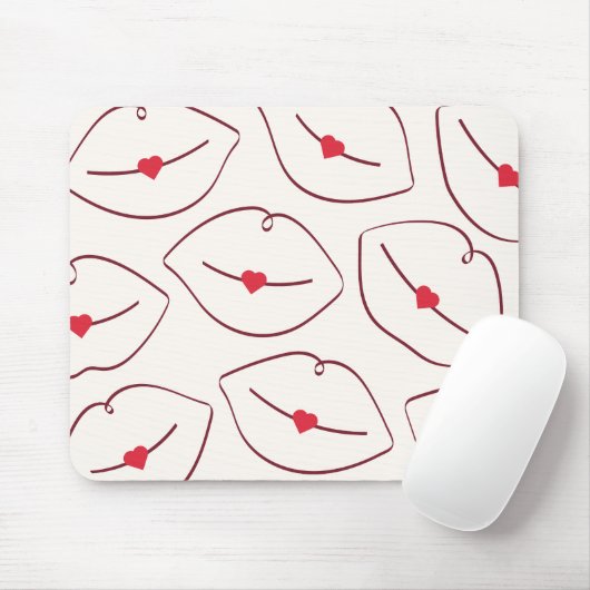 Modern Minimalist Line Art Lips Cherry Red Muismat (Met muis)