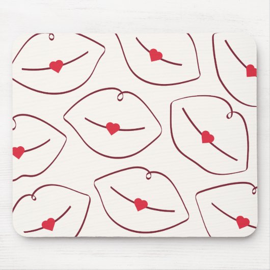 Modern Minimalist Line Art Lips Cherry Red Muismat (Voorkant)