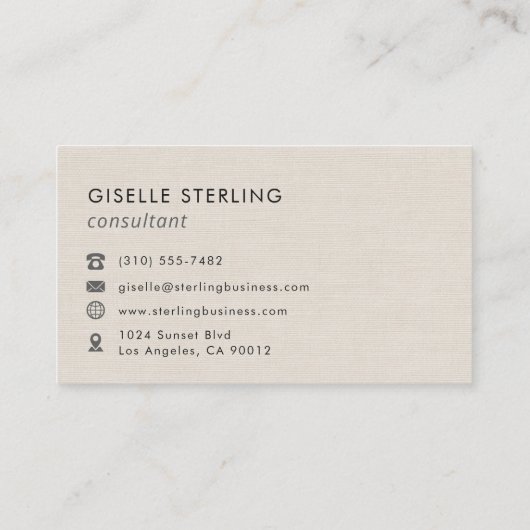 Modern Minimalist Linen Visitekaartje (Achterkant)