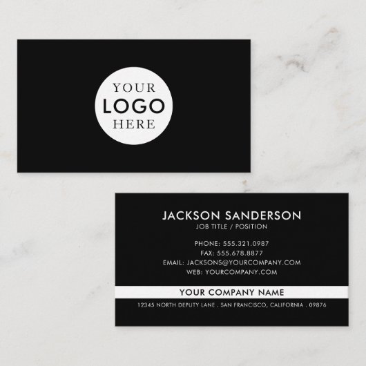 Modern Minimalist Logo Professional Black White Visitekaartje (Voorkant / Achterkant)