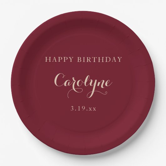 Modern Minimalist Maroon Birthday  Papieren Bordje (Voorkant)