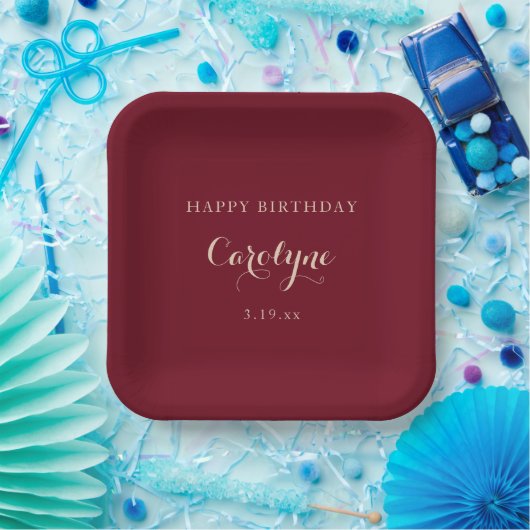 Modern Minimalist Maroon Birthday  Papieren Bordje (Feest)