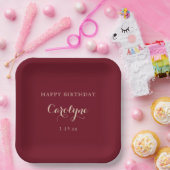 Modern Minimalist Maroon Birthday Papieren Bordje (Feest)
