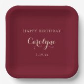 Modern Minimalist Maroon Birthday  Papieren Bordje (Voorkant)