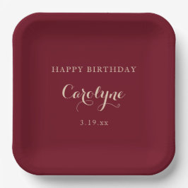 Modern Minimalist Maroon Birthday  Papieren Bordje
