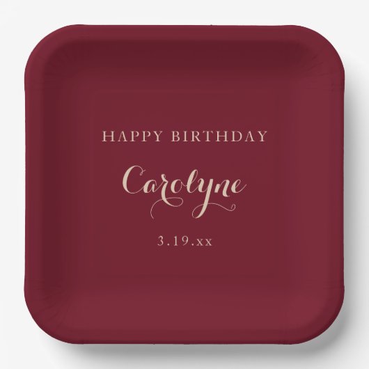 Modern Minimalist Maroon Birthday Papieren Bordje (Voorkant)