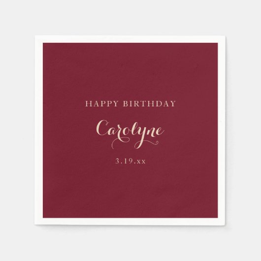 Modern Minimalist Maroon Birthday  Servet (Voorkant)