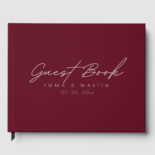 Modern & Minimalist Maroon Script  Wedding Gastenboek (Voorkant)
