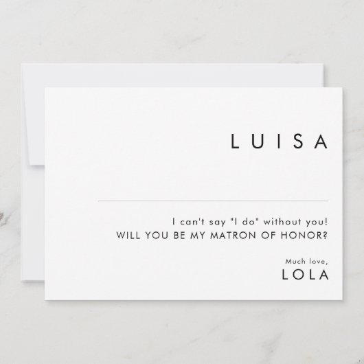 Modern minimalist Matron of Honor proposal Kaart (Achterkant)