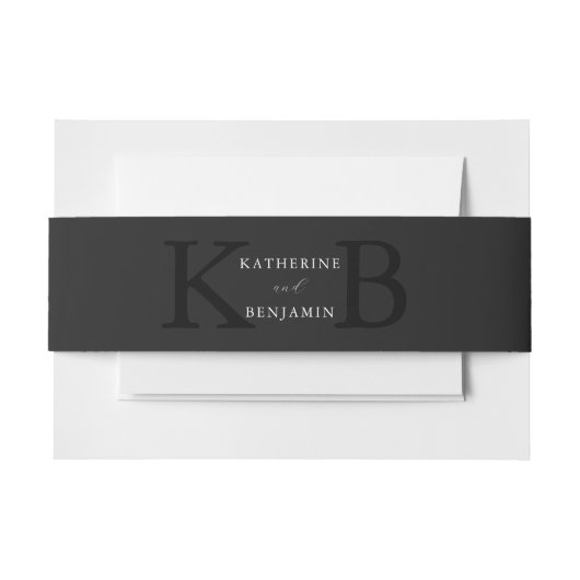 Modern Minimalist Matte Black Monogram Wedding Uitnodigingen Wikkel (Voorkant Voorbeeld)