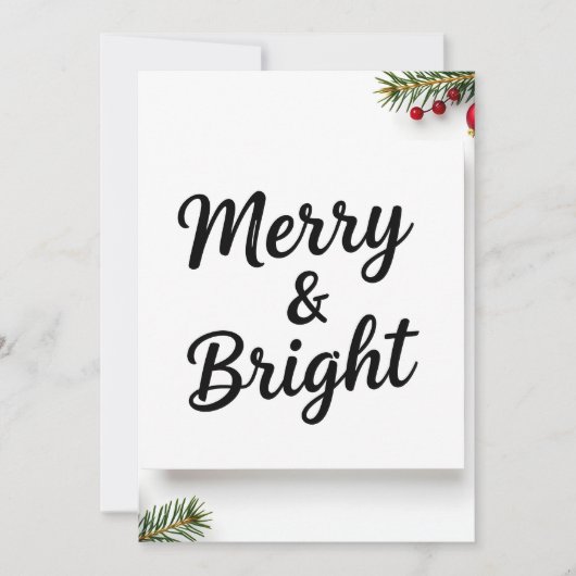 Modern Minimalist Merry & Bright Script Photo Feestdagenkaart (Voorkant)
