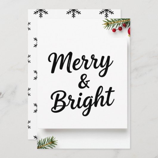 Modern Minimalist Merry & Bright Script Photo Feestdagenkaart (Voorkant / Achterkant)