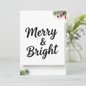 Modern Minimalist Merry & Bright Script Photo Feestdagenkaart (Staand voorkant)