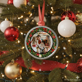 Modern Minimalist Merry Christmas Family Photo Metalen Ornament