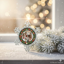 Modern Minimalist Merry Christmas Family Photo Tin Sneeuwvlok Ornament