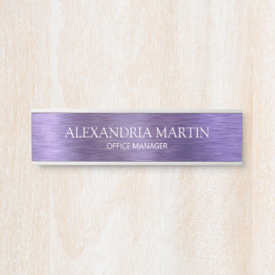Modern Minimalist Metallic Purple Job Title Name Deurbordje