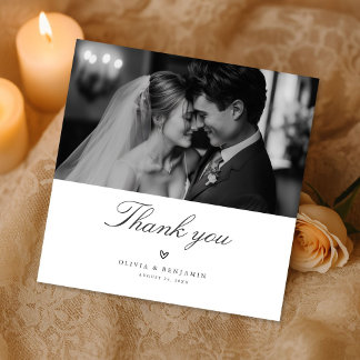 Modern Minimalist Monochrome Wedding Photo Square Bedankkaart