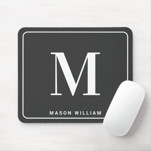 Modern Minimalist Monogram & Name - Charcoal Gray Muismat (Met muis)