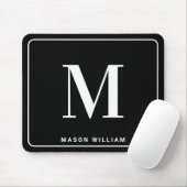 Modern Minimalist Monogram & Name - Stylish Black Muismat (Met muis)