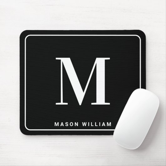 Modern Minimalist Monogram & Name - Stylish Black Muismat (Met muis)