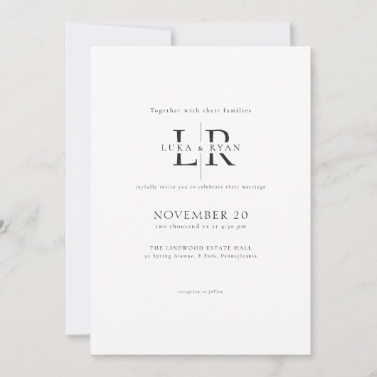 Modern Minimalist Monogram Photo Wedding Kaart (Voorkant)