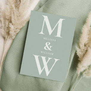 Modern minimalist Monogram Sage Green Wedding Kaart