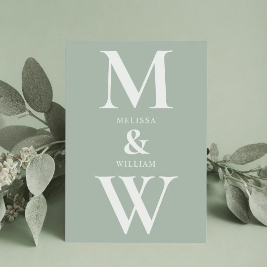 Modern minimalist Monogram Sage Green Wedding Kaart
