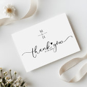 Modern Minimalist Monogram Script Heart Wedding Bedankkaart