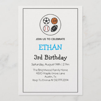Modern Minimalist Multi Sport Boys Birthday Party Kaart