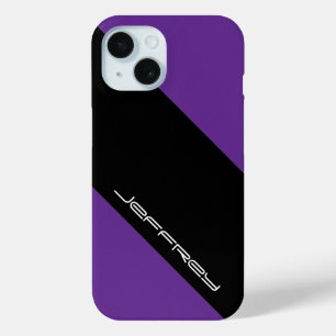 Modern minimalist, naam, Paars zwart, één streep iPhone 15 Case