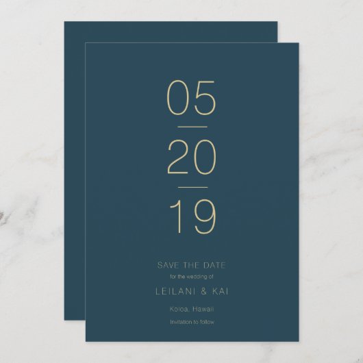 Modern Minimalist Navy Blue Save the Date Kaart (Voorkant / Achterkant)