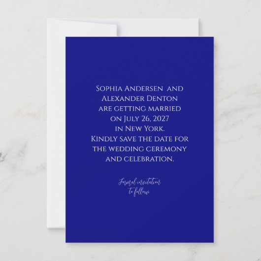 Modern Minimalist Navy Blue Save The Date Kaart (Achterkant)
