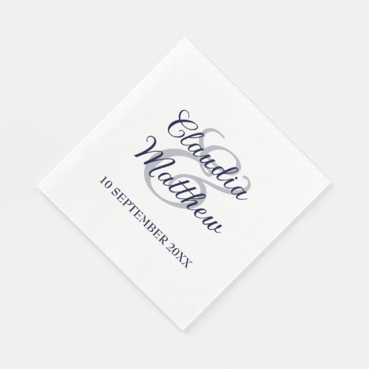Modern Minimalist Navy Blue Script Wedding Servet (Hoek)