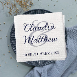 Modern Minimalist Navy Blue Script Wedding Servet