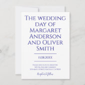 Modern Minimalist Navy Blue Trendy Wedding  Kaart (Voorkant)