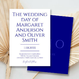 Modern Minimalist Navy Blue Trendy Wedding  Kaart