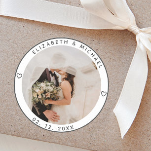 Modern minimalist Newly Weds Photo Wedding Favor Ronde Sticker