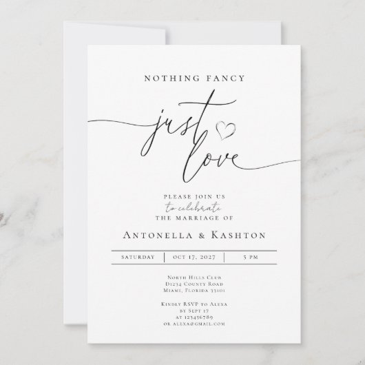 Modern minimalist Nothing Fancy Just Love wedding Kaart (Voorkant)