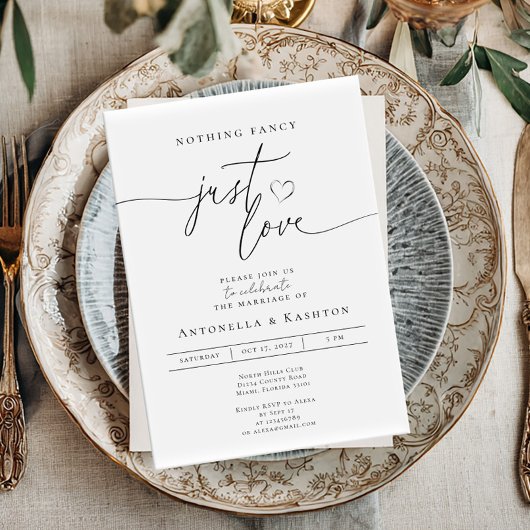 Modern minimalist Nothing Fancy Just Love wedding Kaart