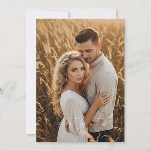 Modern Minimalist Olive Green Photo Wedding Invita Kaart (Achterkant)