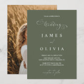 Modern Minimalist Olive Green Photo Wedding Invita Kaart (Voorkant / Achterkant)
