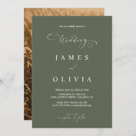 Modern Minimalist Olive Green Photo Wedding Invita Kaart