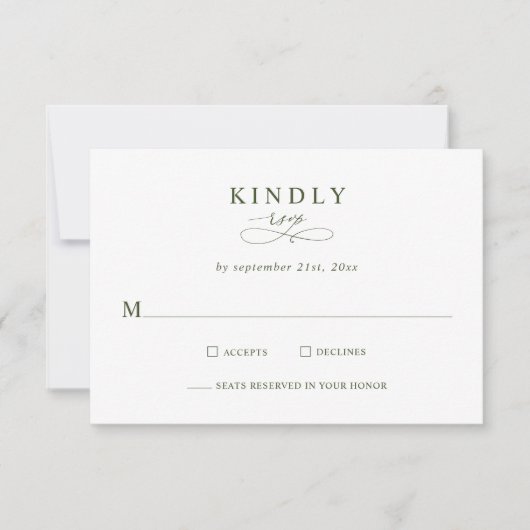 Modern Minimalist Olive Green Wedding RSVP Cards (Voorkant)
