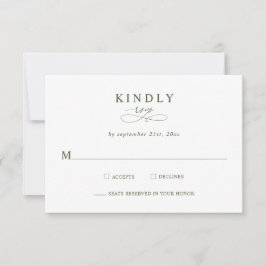 Modern Minimalist Olive Green Wedding RSVP Cards Kaartje