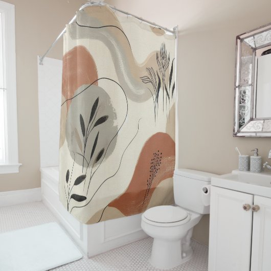 Modern Minimalist Organic Abstract Shapes Pattern Douchegordijn (In situ)