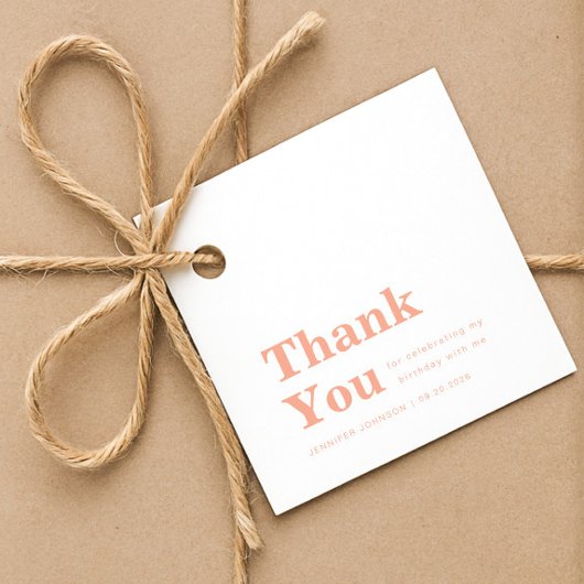 Modern Minimalist Peach Birthday  Bedankjes Labels