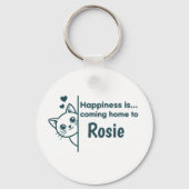 Modern Minimalist Peeking Cat Happiness Is Coming  Sleutelhanger (Voorkant)