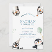 Modern Minimalist Penguin Winter Birthday Party Kaart (Voorkant)