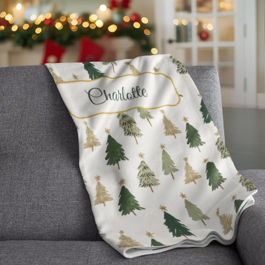 Modern Minimalist Personalized Christmas Tree Fleece Deken