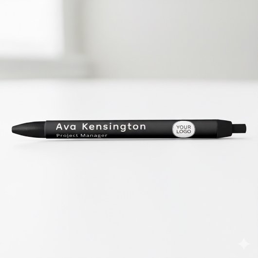 Modern Minimalist Personalized Name & Logo Black  Zwarte Inkt Pen